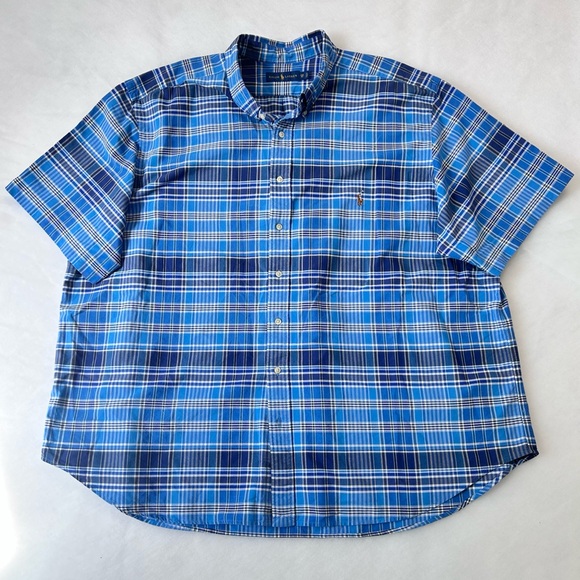 Ralph Lauren Short Sleeve Button Down Shirt Blue Plaid Sz 3XB - Picture 1 of 14